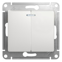 Изображение товара Systeme Electric Glossa Бел Выключатель 2-клавишный с подсветкой, сх.5а, 10АХ