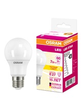 Изображение товара Osram Светодиодная лампа LED STAR Classic A 7W (замена 60Вт),теплый белый свет, матовая колба, Е27