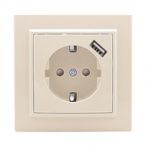 Изображение товара EKF Basic Минск Бежевый Розетка с/з, со шторками, 16А, с USB 1А, СП.