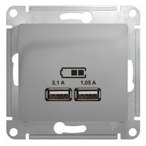 Изображение товара Systeme Electric Glossa Алюминий Розетка USB 5В/2,1А, 2х5В/1,05А