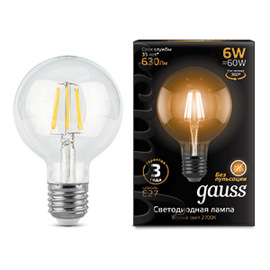 Изображение товара Лампа LED Gauss G95 6W 630lm 2700K E27 декоративная