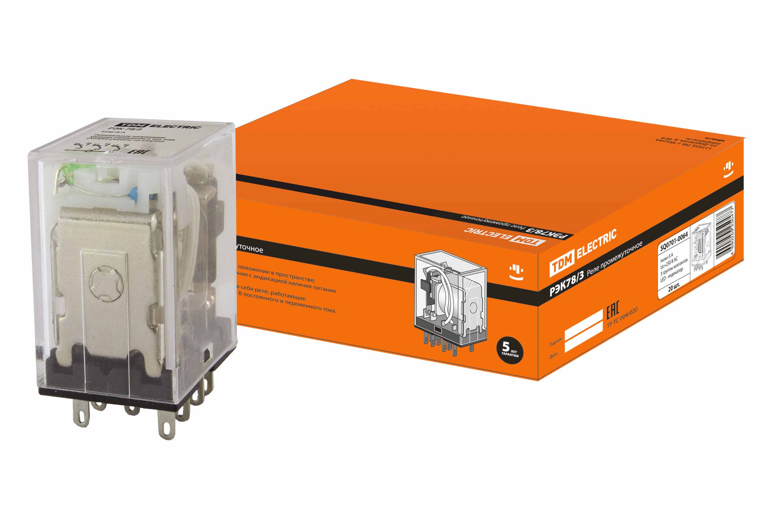 Изображение товара TDM Реле РЭК78/3 с инд. 5А 230В AC