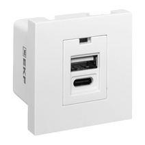 Изображение товара EKF Розетка USB A+C, 2.1А, 2 гнезда, без индикатора, белая.