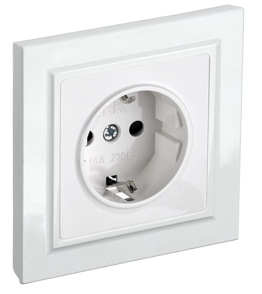 Изображение товара IEK BRITE Белый Розетка 1-м с/з с защ штор 16А в сборе РСР14-1-0-БрБ