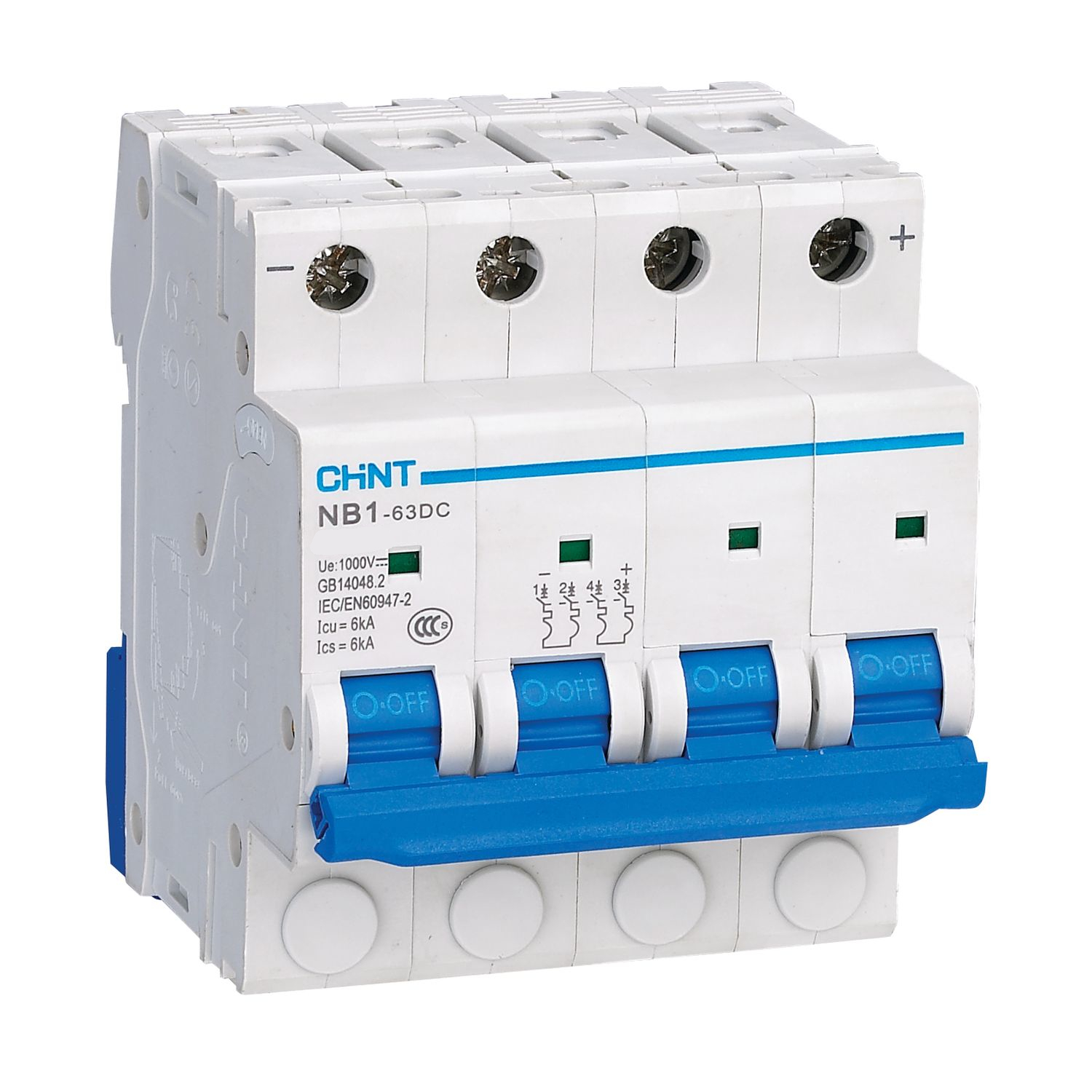 Изображение товара CHINT Автоматический выключатель NB1-63DC 4P 40A 6кА х-ка C 1000В DC (R)