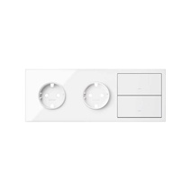 Изображение товара Simon 100 Белый глянец Кит 3 поста, фронт. Накладка на 2 розетки Schuko + 2 клавиши выключателей