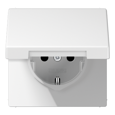 Изображение товара JUNG LS 990 Белая Розетка с крышкой безвинтовым зажимом и накладкой