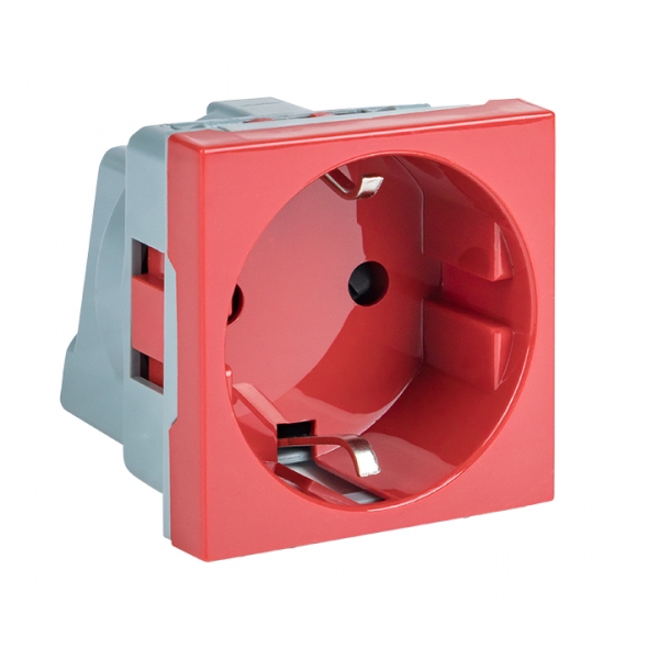 Изображение товара EKF PROxima Розетка 45х45 (2 модуля), с заземлением, красная, прямая.