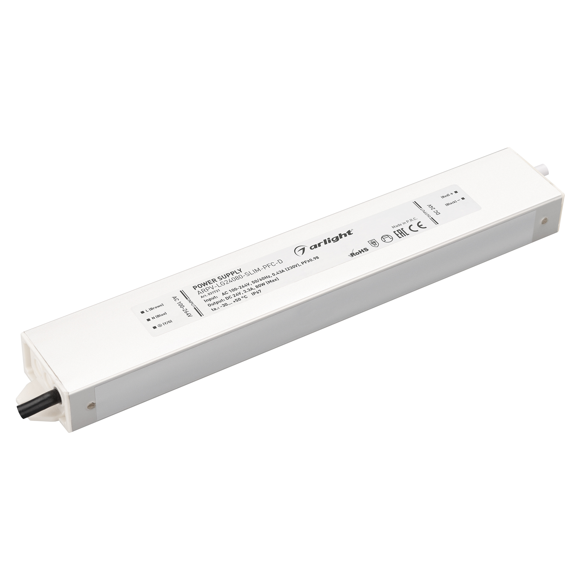 Изображение товара Arlight Блок питания ARPV-LG24080-SLIM-PFC-D (24V, 3.3A, 80W) (IP67 Металл, 5 лет)