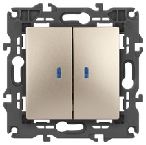 Изображение товара ЭРА Выключатель Elegance 14-1105-04 двойной с подсветкой 10АХ-250В IP20 шампань