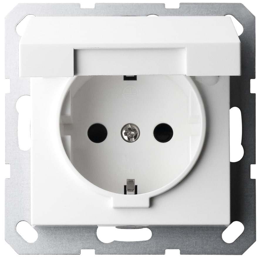 Изображение товара Jasmart G Белый глянцевый Розетка с/з со шторками с крышкой 16A 250V~