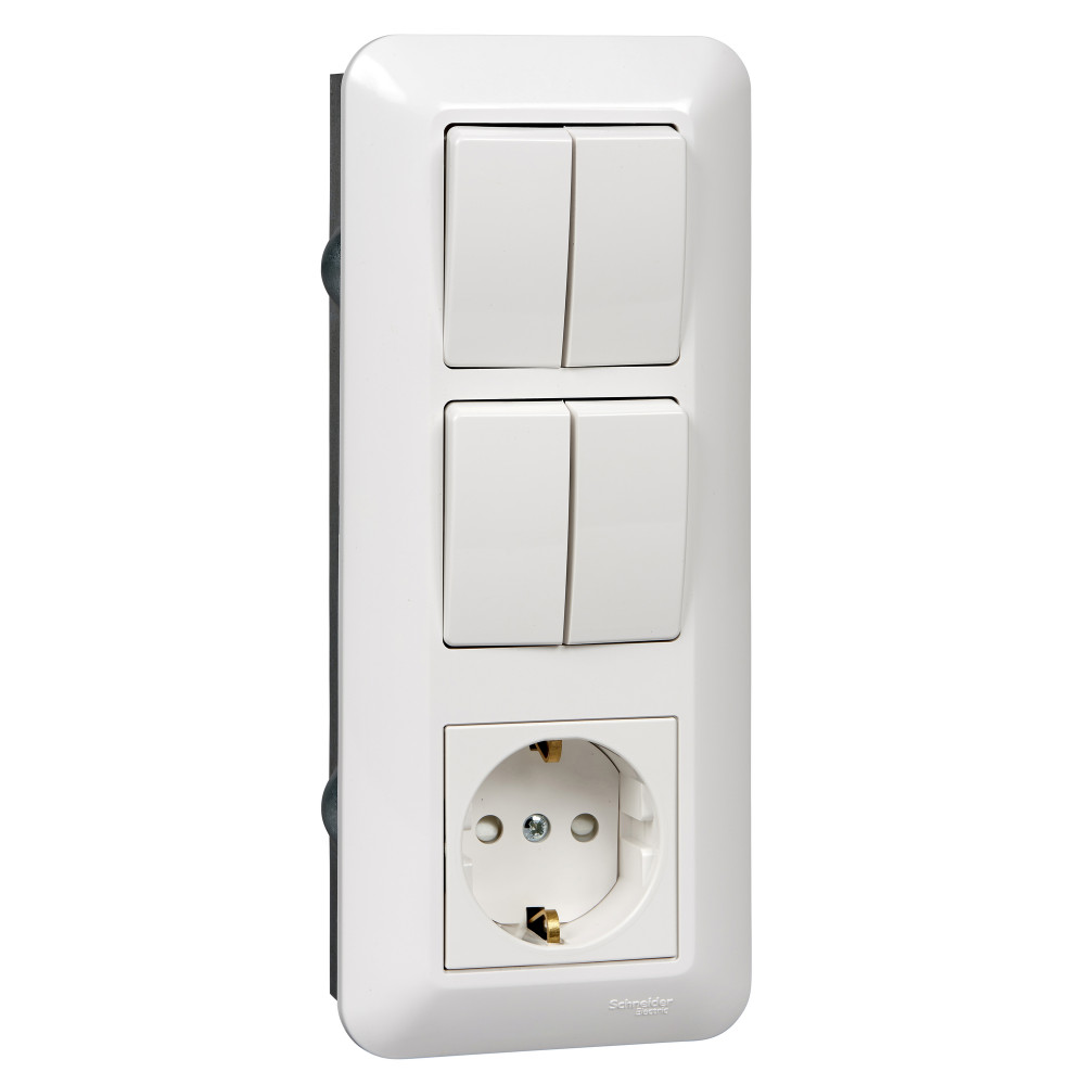 Изображение товара Systeme Electric Blanca внутр Бел Блок: Розетка с/з + Выключатель 2-кл. + Выключатель 2-кл. (индивид.упак.)