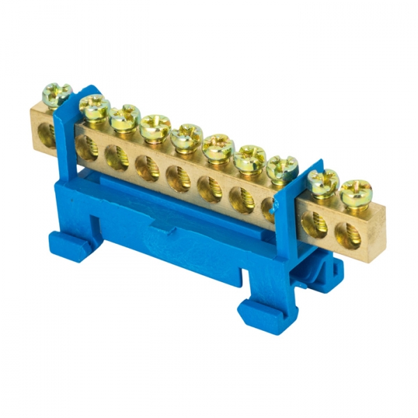 Изображение товара EKF PROxima Шина "0" N (6х9мм) 10 отверстий латунь синий изолятор тип "Стойка" на DIN-рейку.