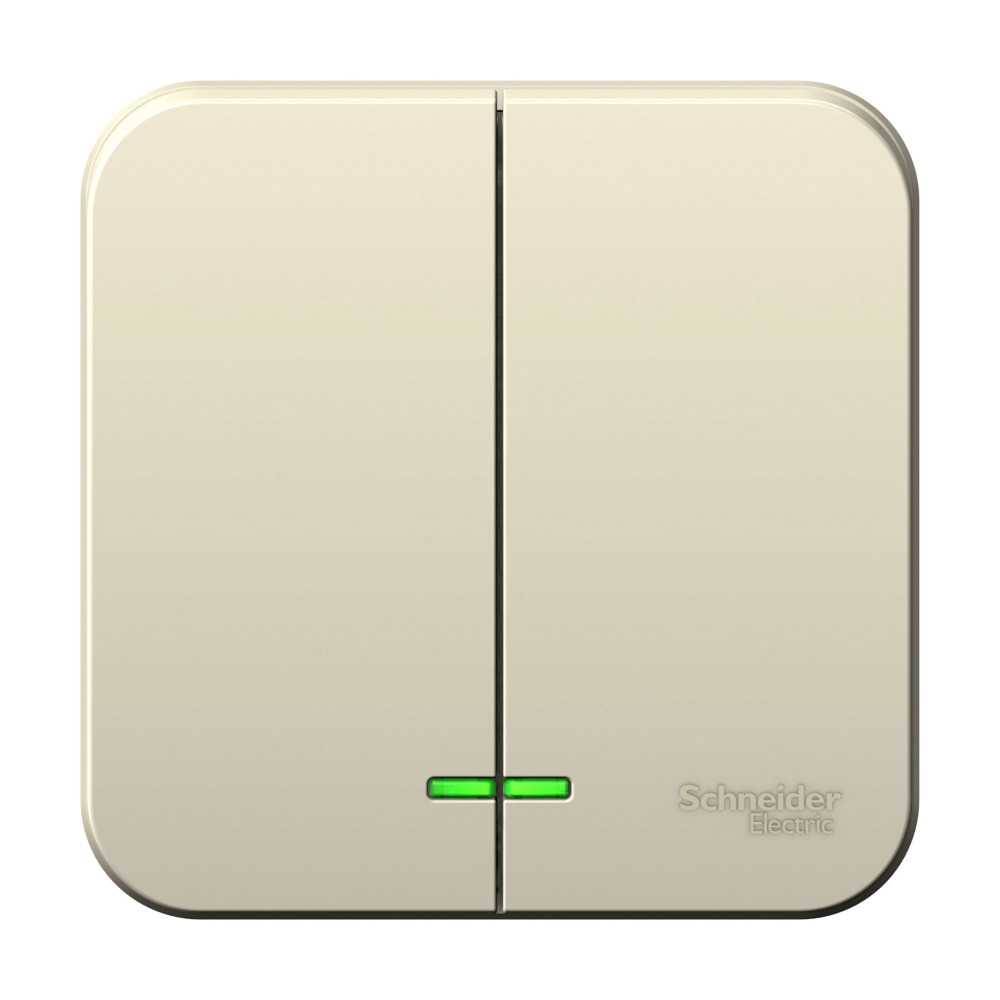 Изображение товара Systeme Electric Blanca наруж Молочный Выключатель 2-клавишный с подсветкой 6А, 250B, изолир. пластина