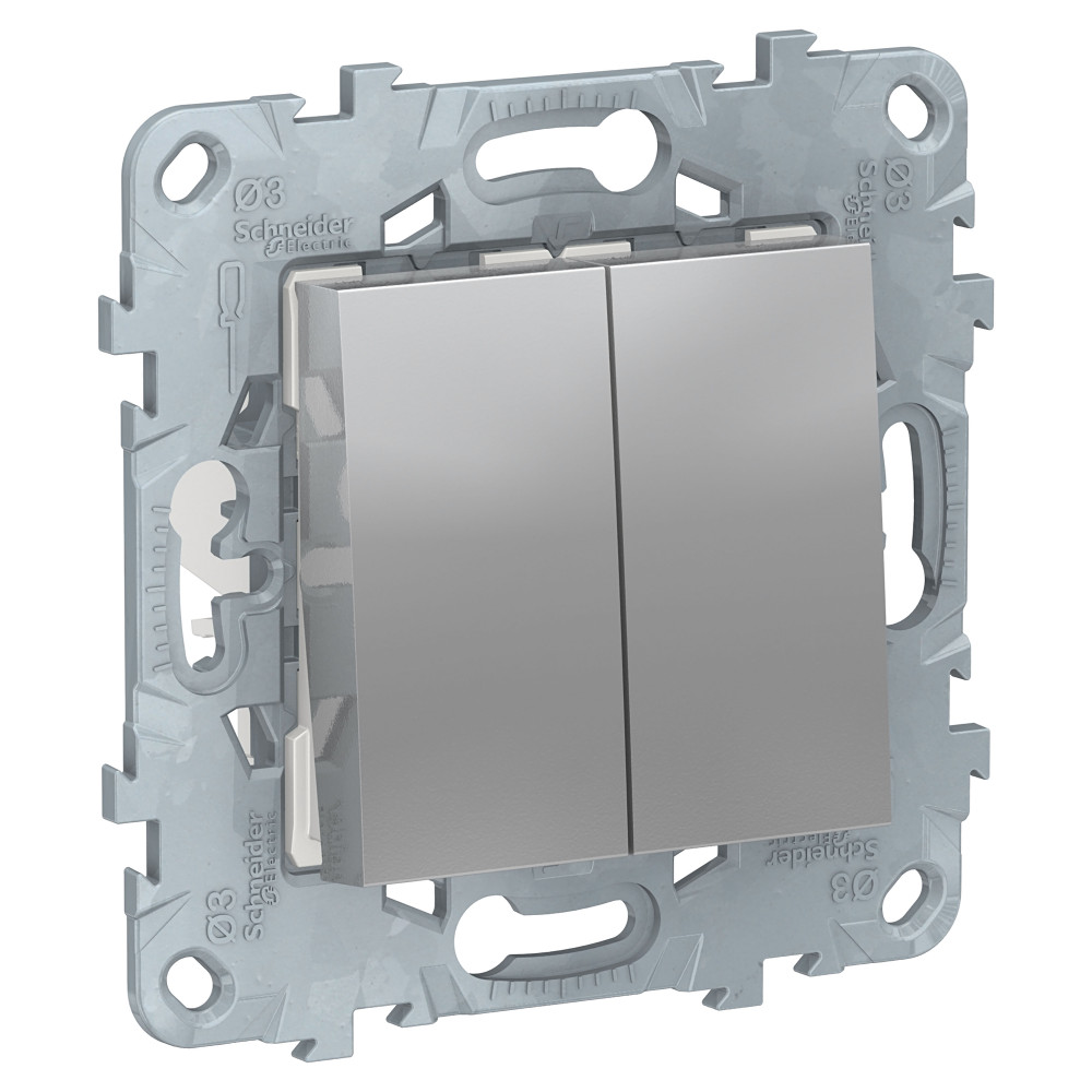 Изображение товара Schneider Electric Unica New Алюминий Переключатель 2-клавишный, перекрестный, 2 x сх. 7, 10 AX, 250В