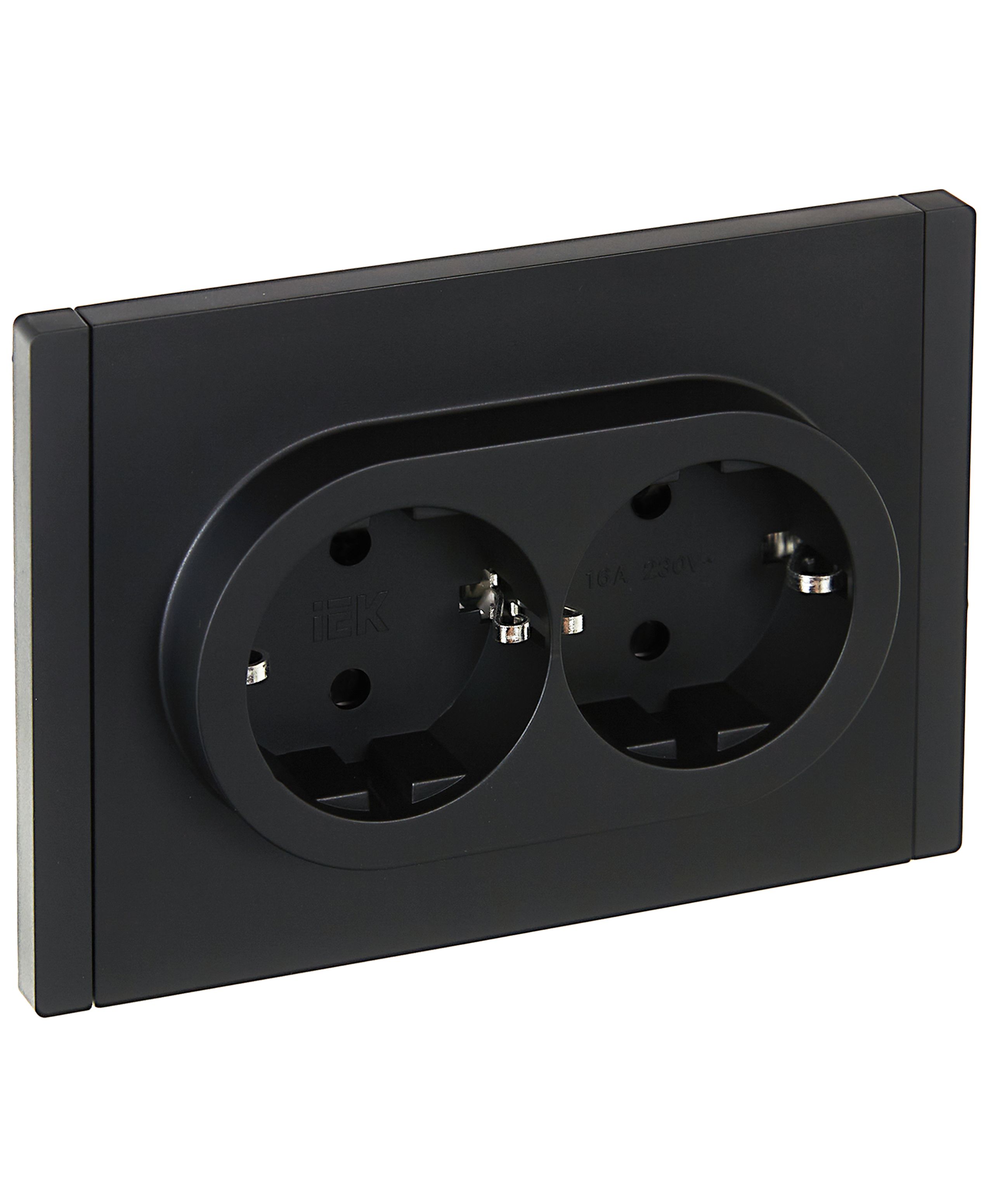Изображение товара IEK FORTE&PIANO Черный Розетка 2-я с/з со шт безвинтовое крепление 16А FP123