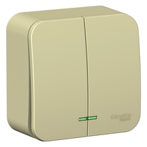 Изображение товара Systeme Electric Blanca наруж Беж Выключатель 2-клавишный (cх.5) с подсветкой, изолир. пластина 10А,250B