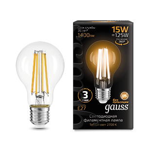 Изображение товара Gauss Лампа Filament А60 15W 1400lm 2700К Е27 LED