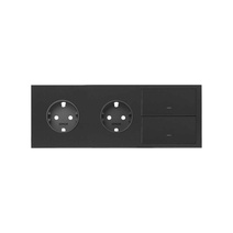 Изображение товара Simon 100 Черный матовый Кит 3 поста, фронт. Накладка на 2 розетки Schuko + 2 клавиши выключателей