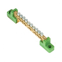 Изображение товара EKF PROxima Шина "0" PE 6x9мм 10 отверстий латунь с контактной пластиной 2 зелёных угловых изолятора.