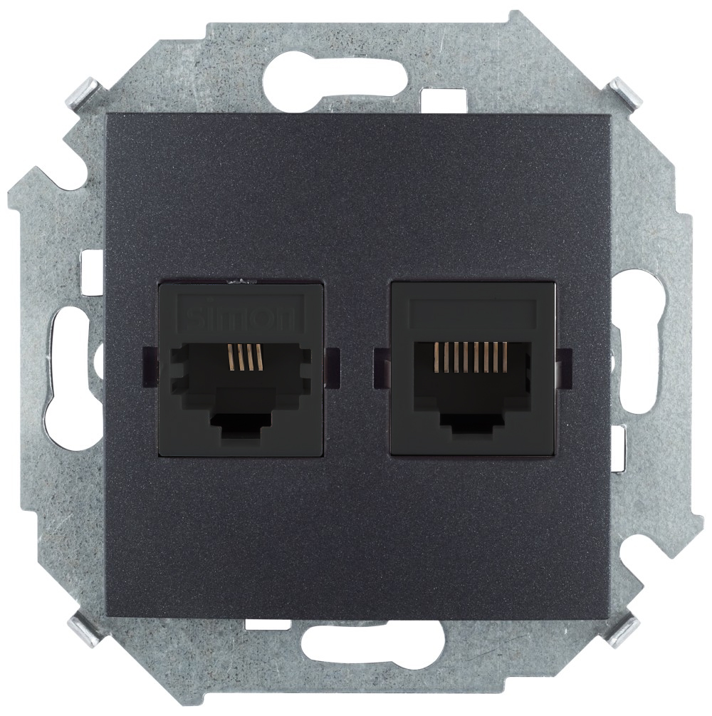 Изображение товара Simon 15 Графит Розетка телефонная RJ11+ компьютерная RJ45 кат.5е, Systimax