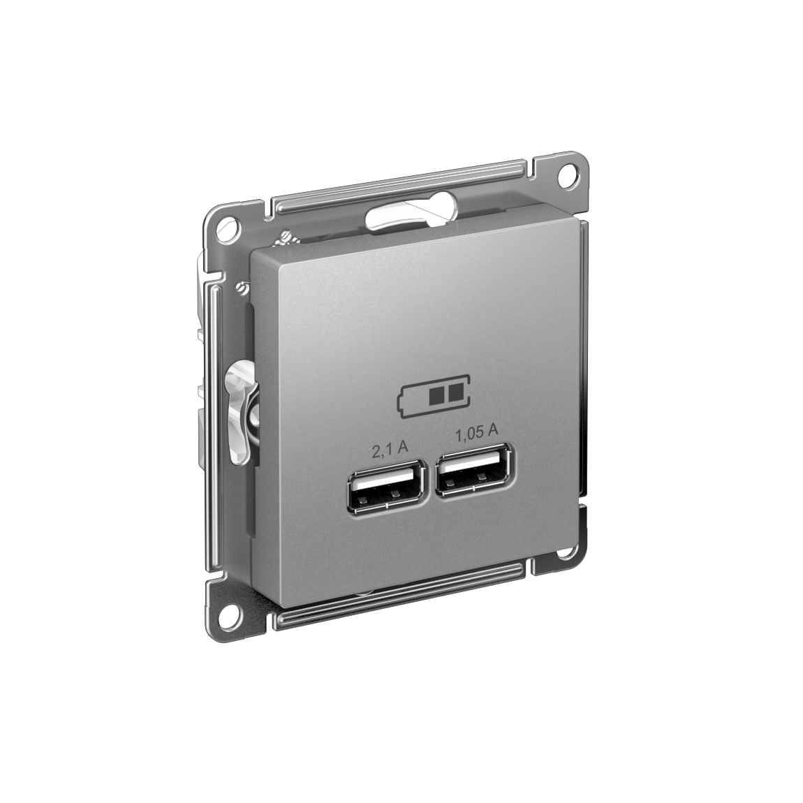 Изображение товара Systeme Electric AtlasDesign Алюминий USB, 5В, 1 порт x 2,1 А, 2 порта х 1,05 А,механизм