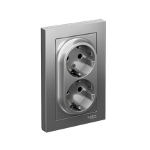 Изображение товара Systeme Electric AtlasDesign Сталь Розетка с/з двойная, со шторками, 16А, в сборе