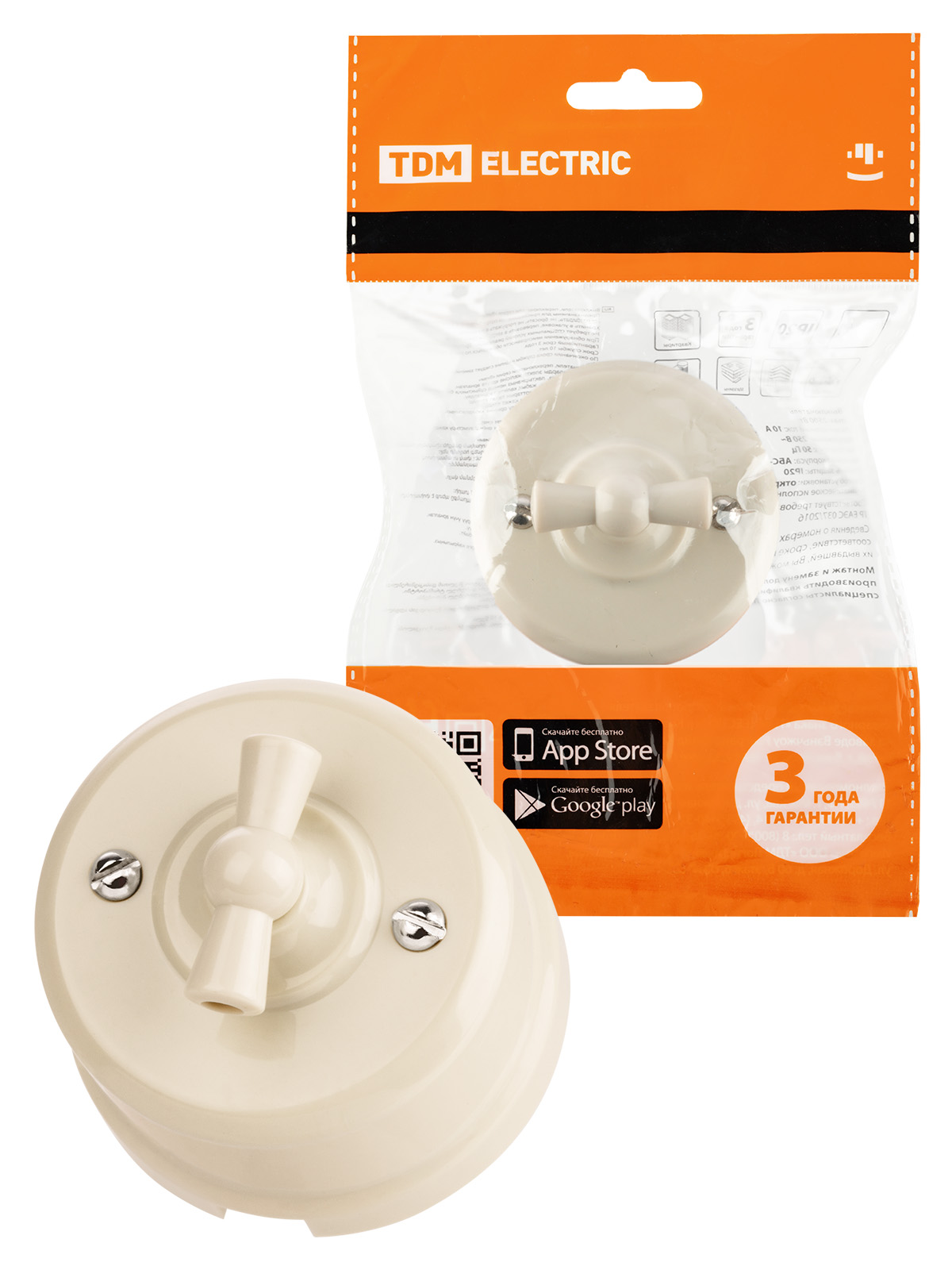 Изображение товара TDM Выключатель поворотный проходной с ручкой (бантик) 10А сл. кость «Виви»