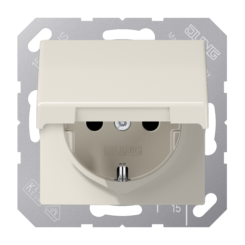 Изображение товара JUNG Слоновая кость Розетка с/з с откидной крышкой