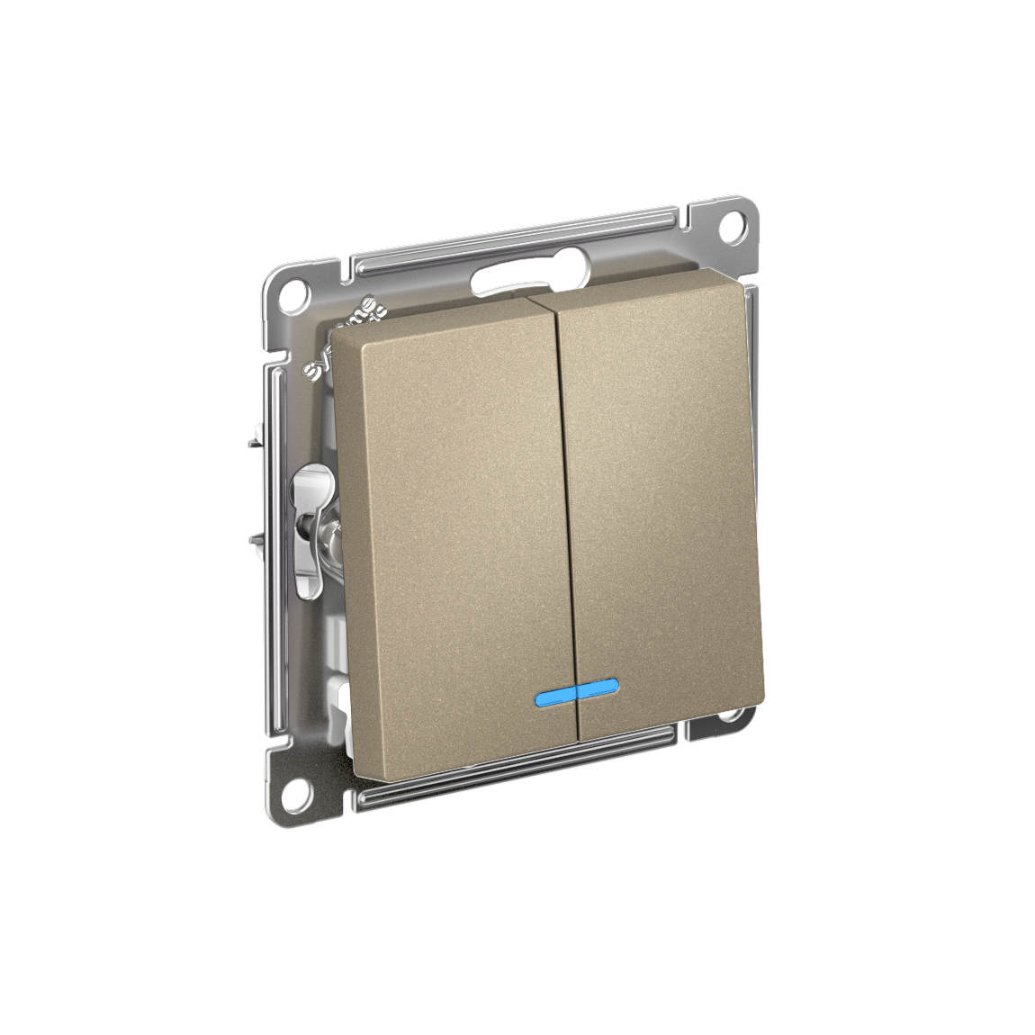 Изображение товара Systeme Electric AtlasDesign Шампань Выключатель 2-клавишный с подсветкой, сх.5а, 10АХ, механизм Изображение товара Systeme Electric AtlasDesign Шампань Выключатель 2-клавишный с подсветкой, сх.5а, 10АХ, механизм