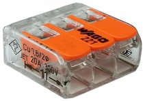 Изображение товара Wago клеммы для всех типов проводников; макс. 4 мм²; 3-проводн.; с рычагами; прозрачный корпус