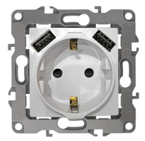 Изображение товара ЭРА Розетка Elegance 14-4109-05 2P+E 16A-250В штор. с 2xUSB 5В-3А антрацит