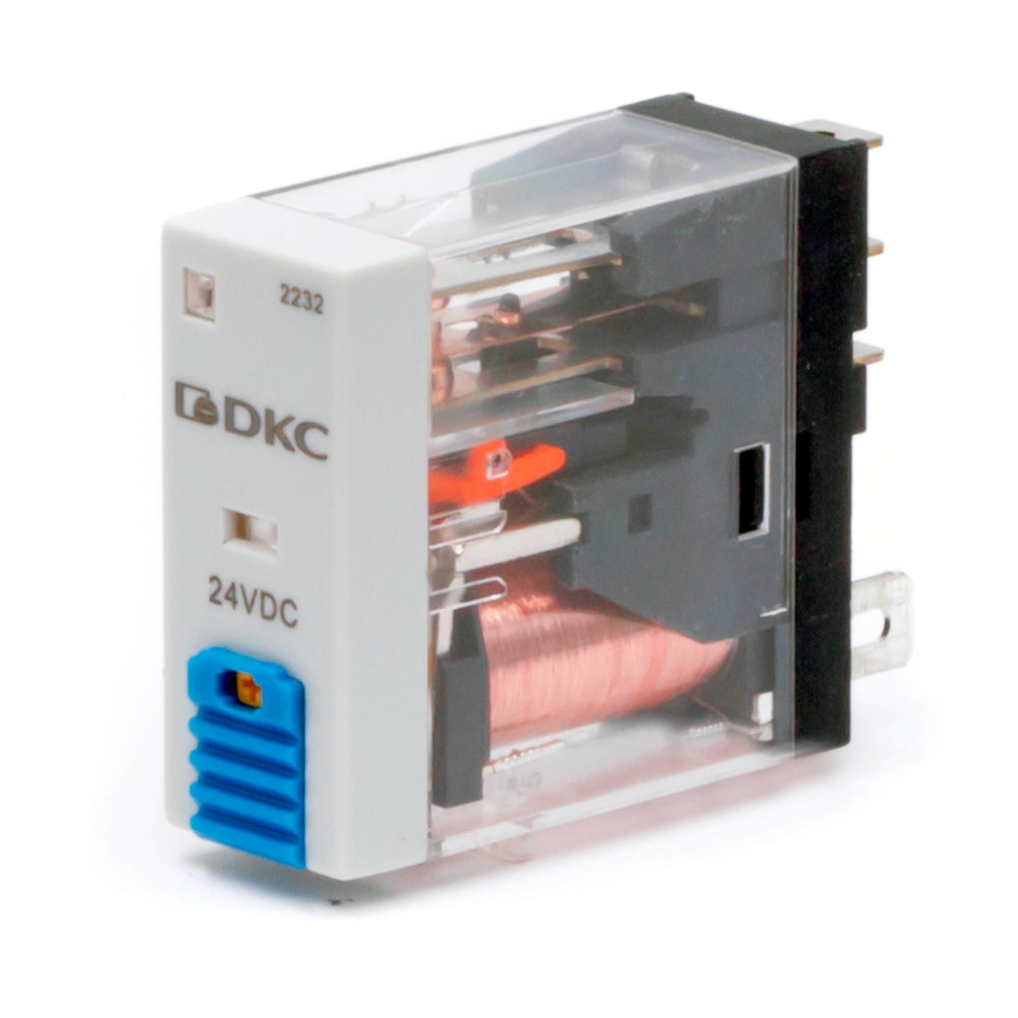 Изображение товара DKC Реле миниатюрное промышленное, 1CO, ком. ток 12А, AgSnO2, напряжение 24V DC, опция: тест-кнопка+светодиод+защитный диод
