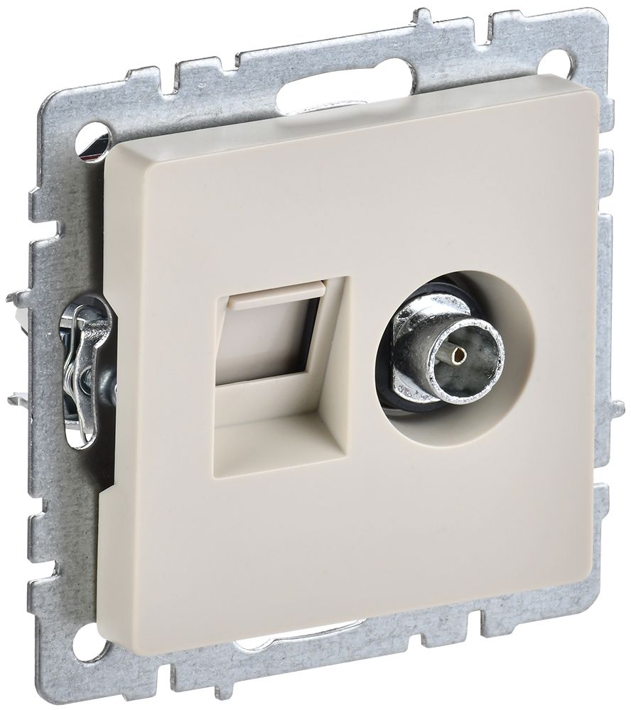 Изображение товара IEK BRITE BASE Бежевый Розетка двойная TV+RJ45 кат.5E РТВ/РК12-БрКр