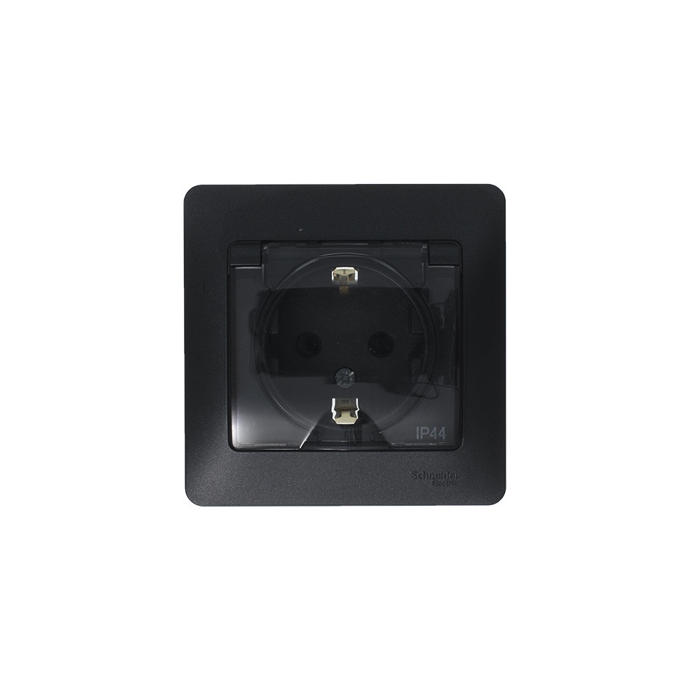 Изображение товара Розетка с заземлением Glossa Антрацит IP44 16 А 250 В с крышкой и шторками