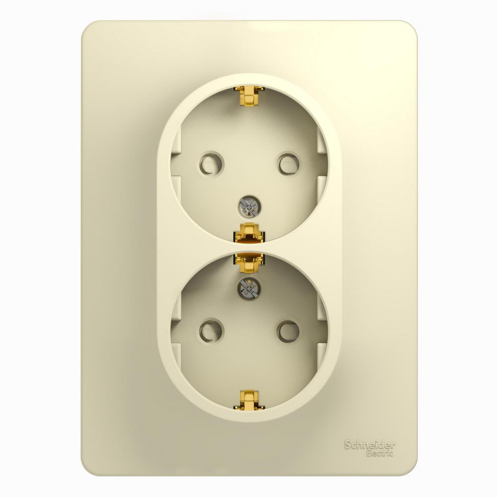 Изображение товара Systeme Electric Glossa Беж Розетка 2-я с/з со шторками (в сборе с рамкой)