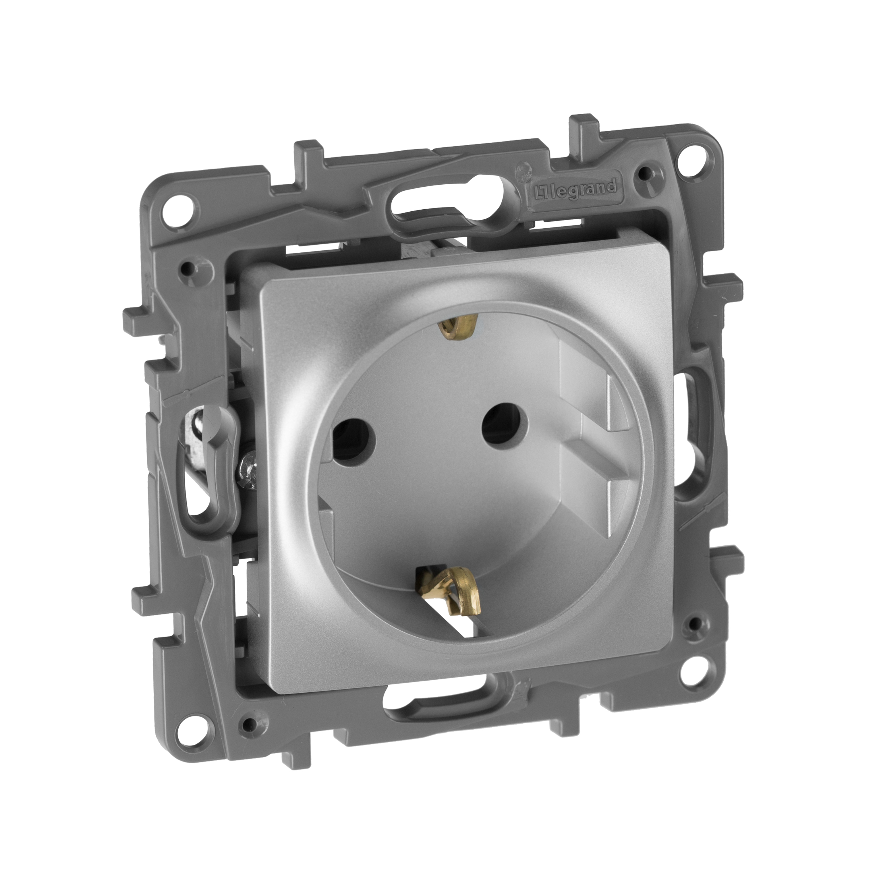 Изображение товара Legrand Etika Алюминий Розетка с/з, винтовые клеммы, 16А, 250 В.