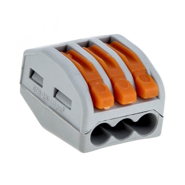 Изображение товара EKF PROxima Строительно-монтажная клемма СМК 222-413 с рычагом 3 отверстия 0,08-2,5мм2 (100шт.).