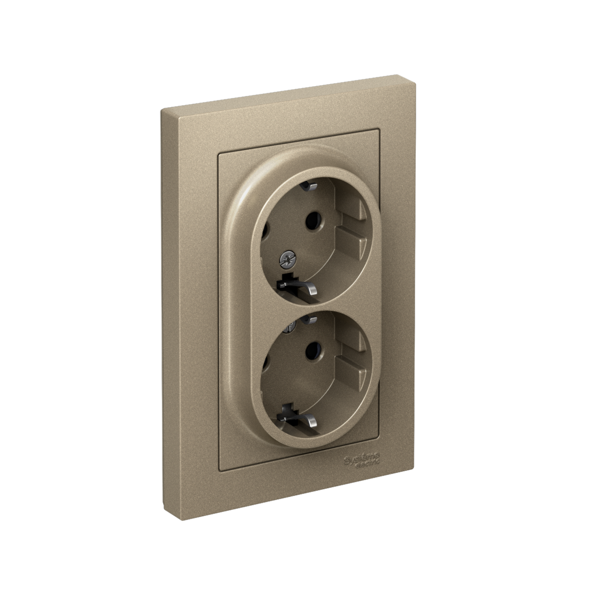 Изображение товара Розетка двухместная AtlasDesign Шампань с заземлением и шторками