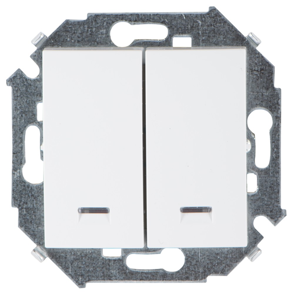 Изображение товара Simon 15 Белый Выключатель 2-клавишный с подсветкой, 16А, 250В, винт.зажим