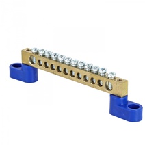 Изображение товара EKF PROxima Шина "0" N (8х12мм) 12 отверстий латунь 2 синих угловых изолятора.