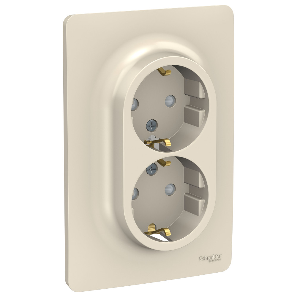 Изображение товара Schneider Electric Unica New Беж Розетка с/з двойная, со шторками, винт. зажим.