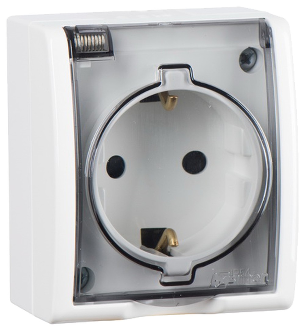 Изображение товара Simon 15 Aqua Белая Розетка 1-ая с/з с крышкой наружная, IP54