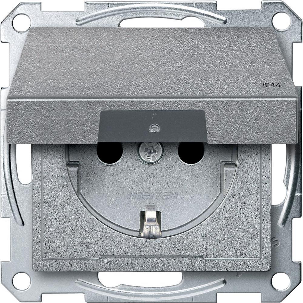 Изображение товара Schneider Electric Merten SM Алюминий Розетка с/з с защитными шторками с крышкой,с упл.кольц,IP44,безвинт. зажим