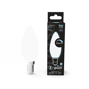 Изображение товара Gauss Лампа Filament Свеча 9W 610lm 4100К Е14 milky диммируемая LED