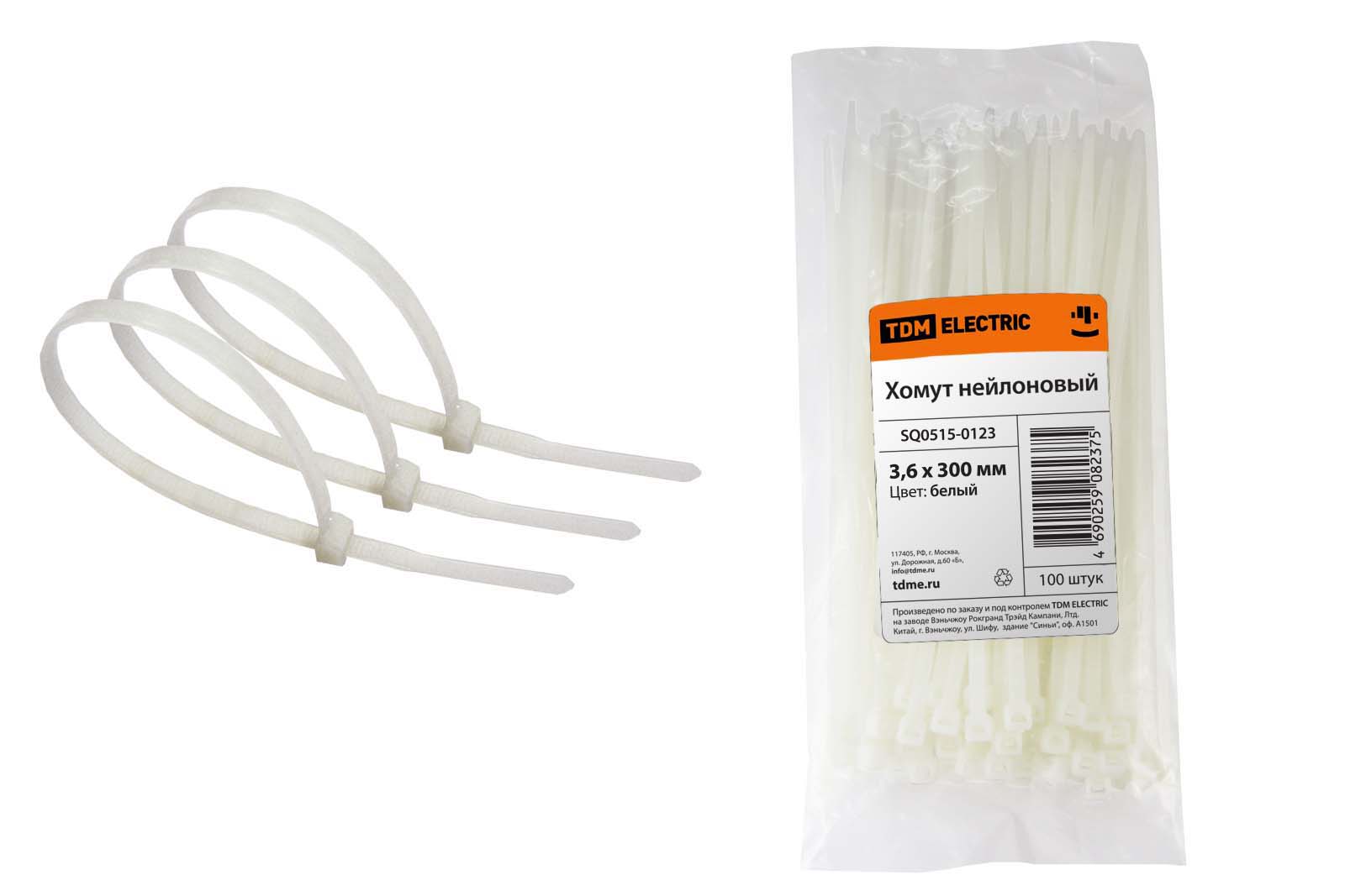 Изображение товара TDM Хомут 3,6х300мм нейлон (белый) (100шт)