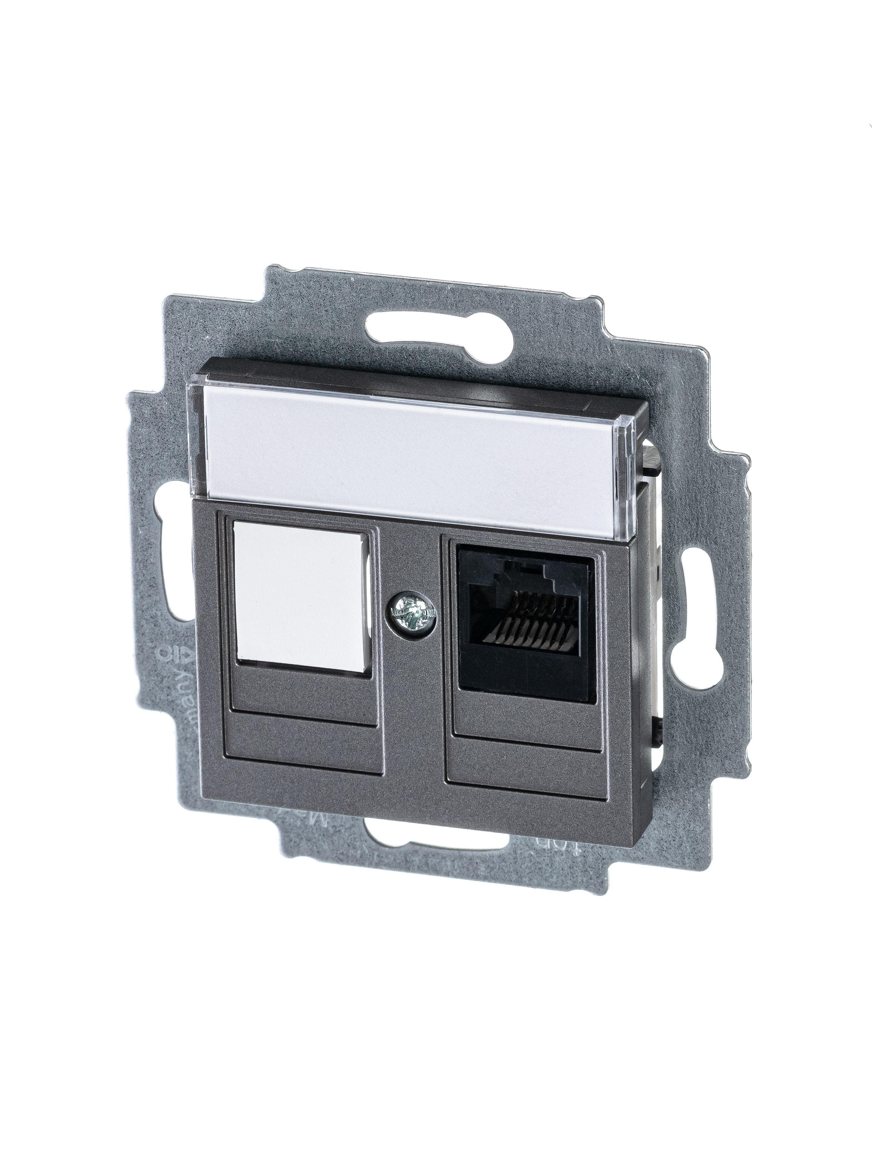 Изображение товара ABB EPJ Levit сталь / дымчатый чёрный Розетка компьютерная RJ45 кат,5e+заглуш,, сталь