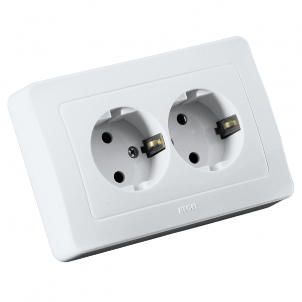 Изображение товара Hegel Мастер внутр Белая РС16-352 Розетка с/з двойная, со шторками (250В,16А)