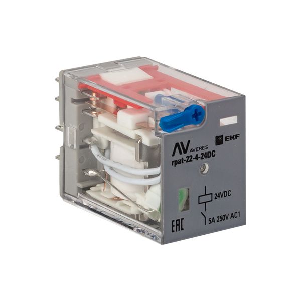 Изображение товара EKF Averes Реле промежуточное с кнопкой и мех. Индикацией RPAt 22/4 5A 24В DC.