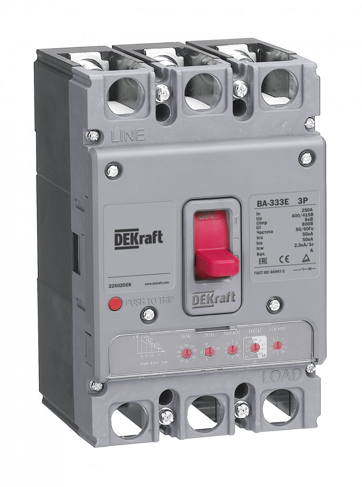 Изображение товара Dekraft Силовой автоматический выключатель с электрон. расц. 3P 100А 50кА ВА-333E